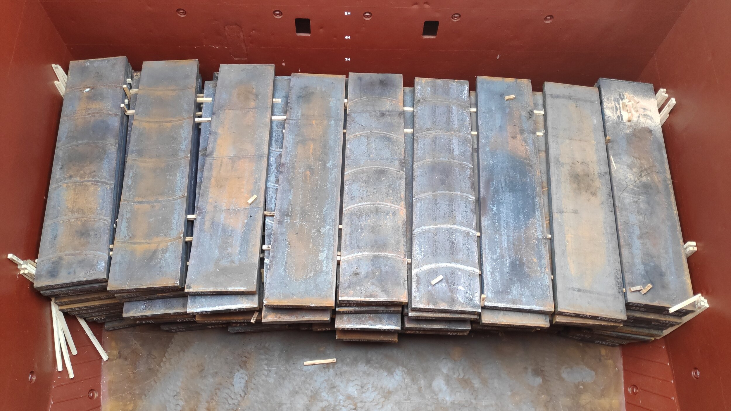 Steel slabs loaded in hold