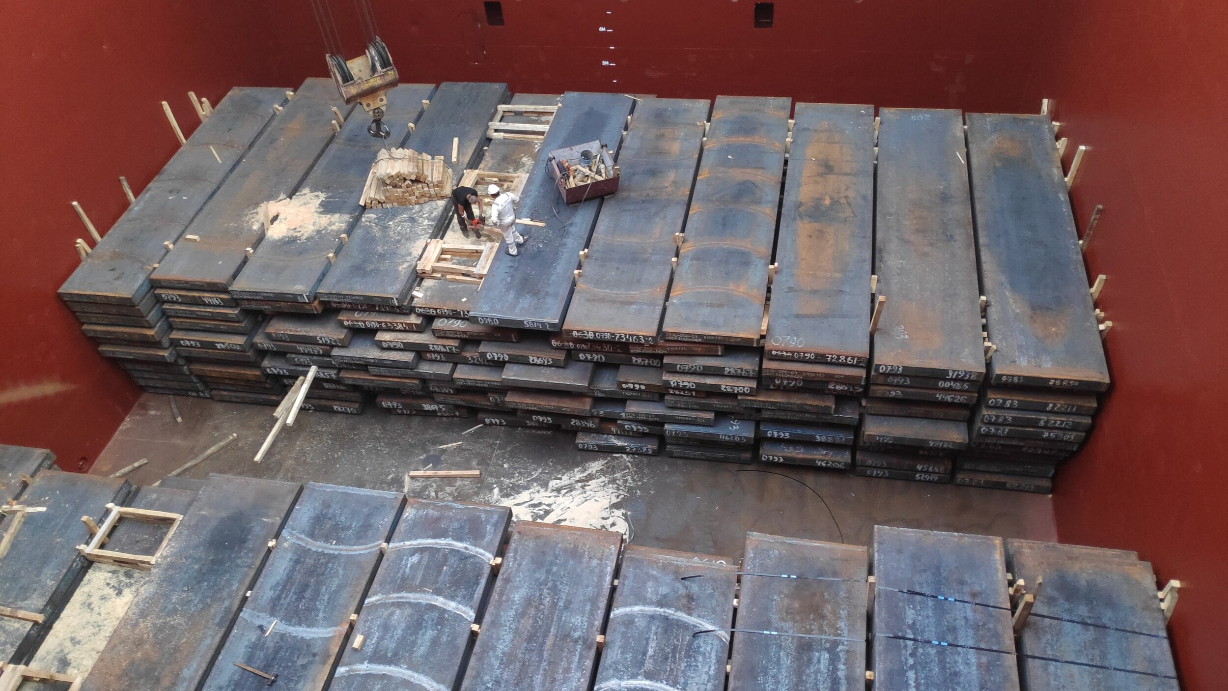 Steel slabs loaded in hold