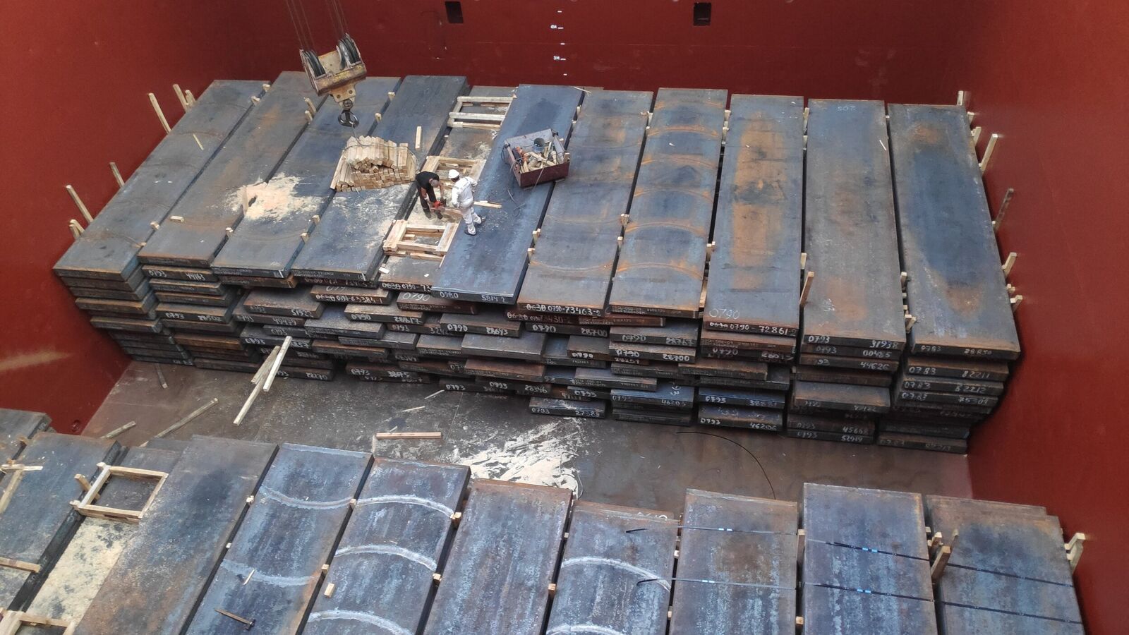 Steel slabs loaded in hold