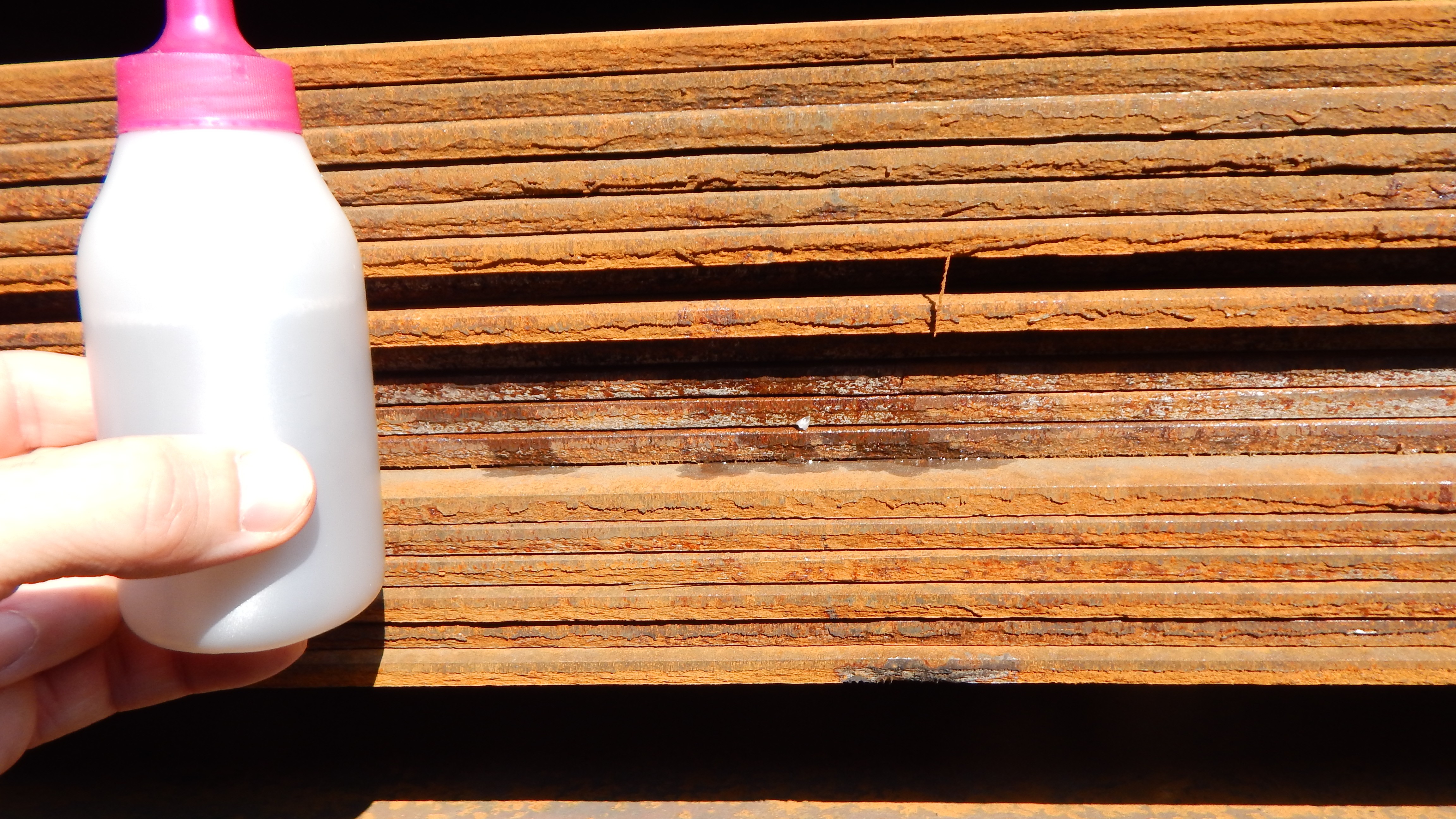 Pre-load survey. Testing of rusted steel surface by silver nitrate