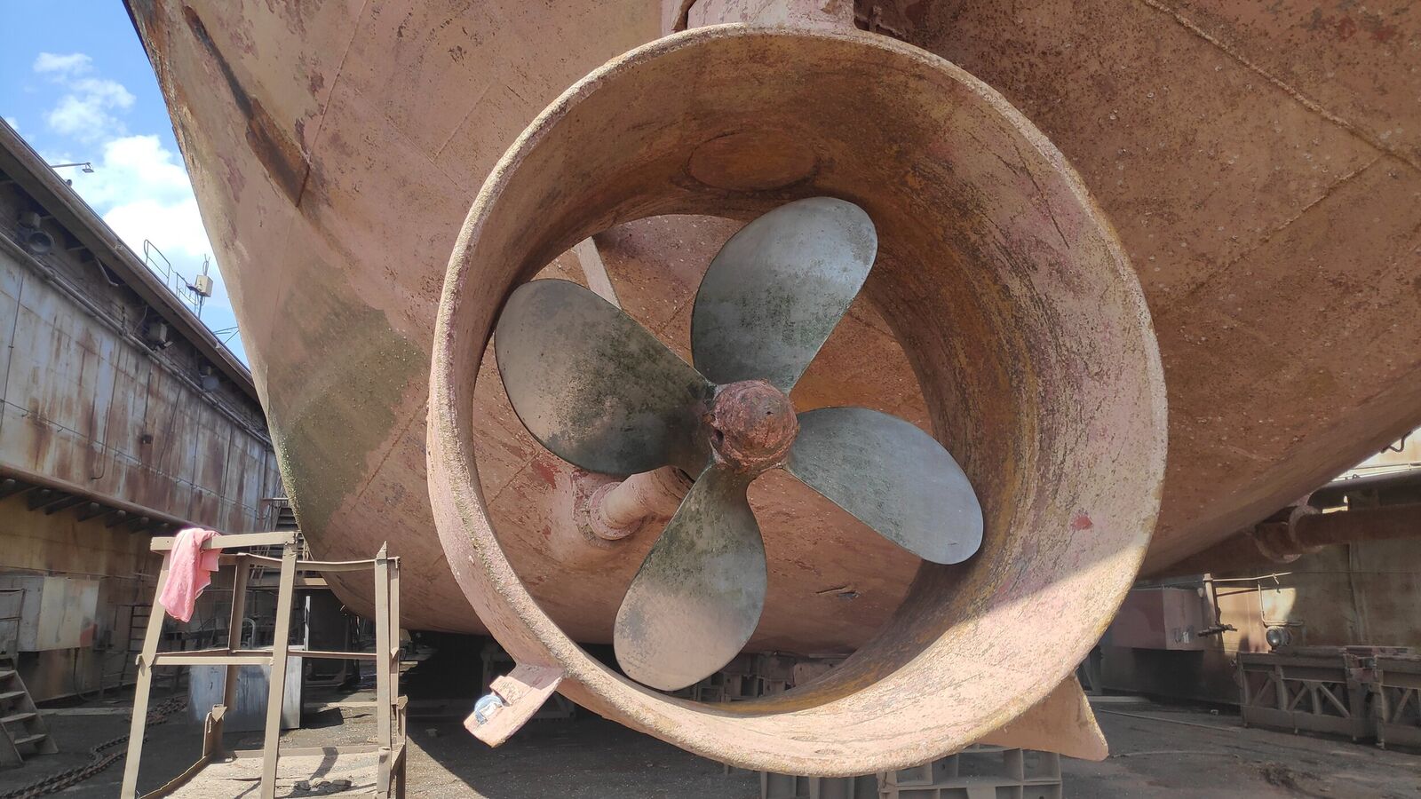 Inspection of vessel's hull at dry dock