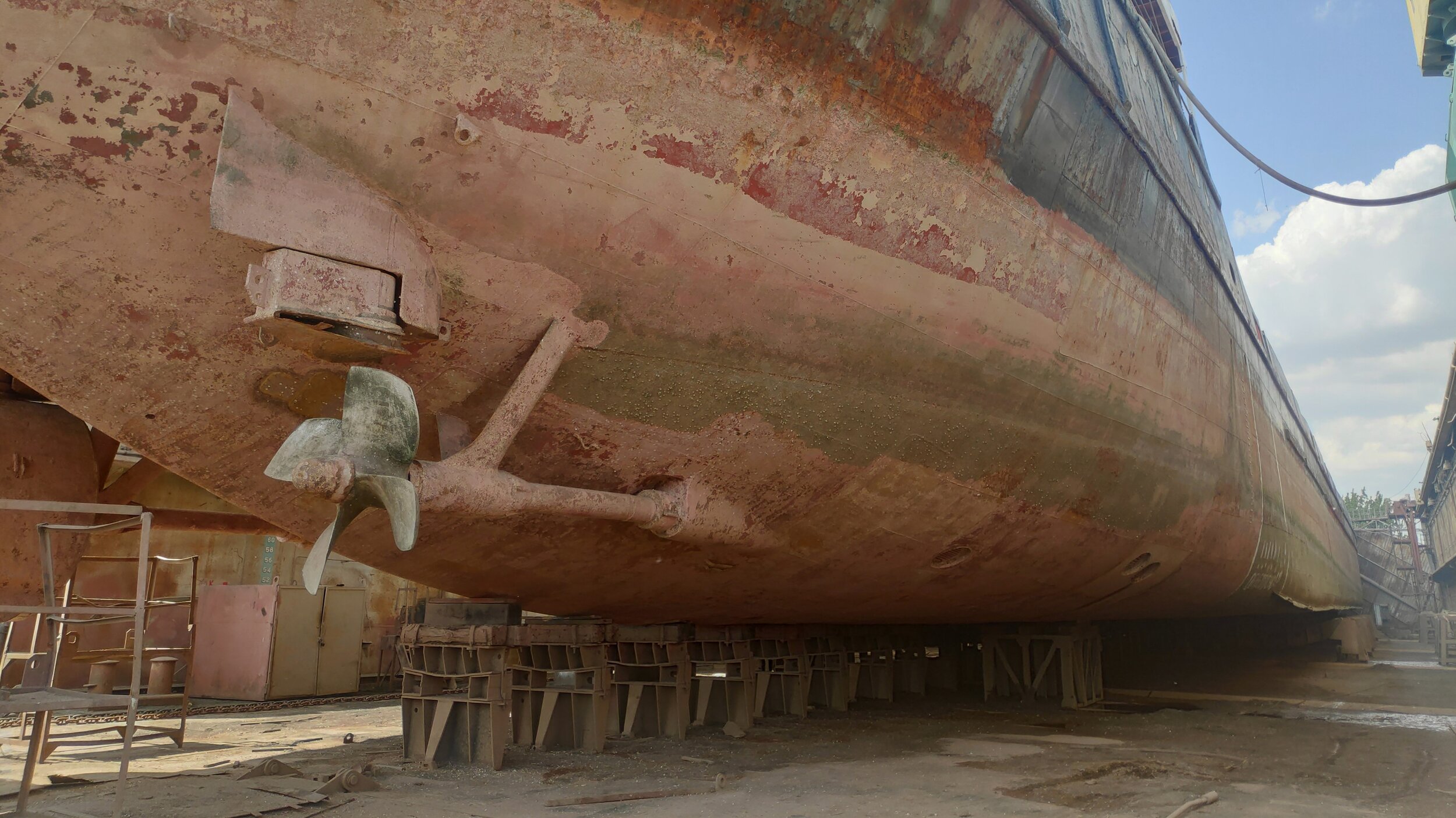 Inspection of vessel's hull at dry dock