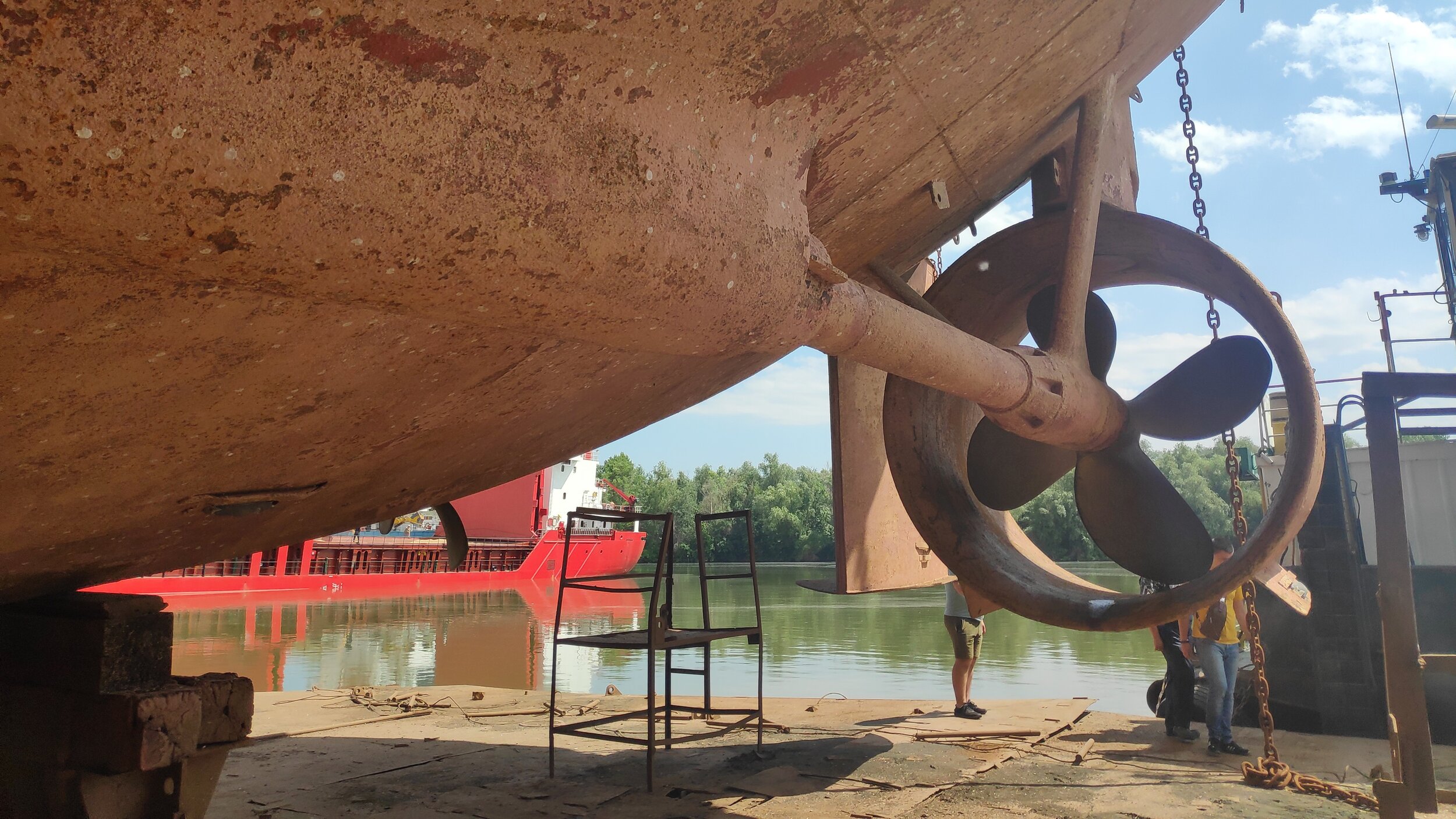 Inspection of vessel's hull at dry dock