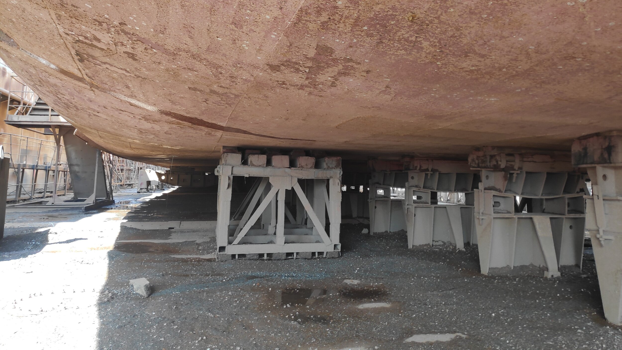 Inspection of vessel's hull at dry dock