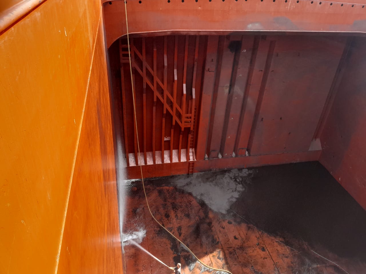 Cargo hold cleaning in progress