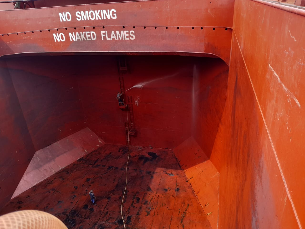 Cargo hold cleaning in progress