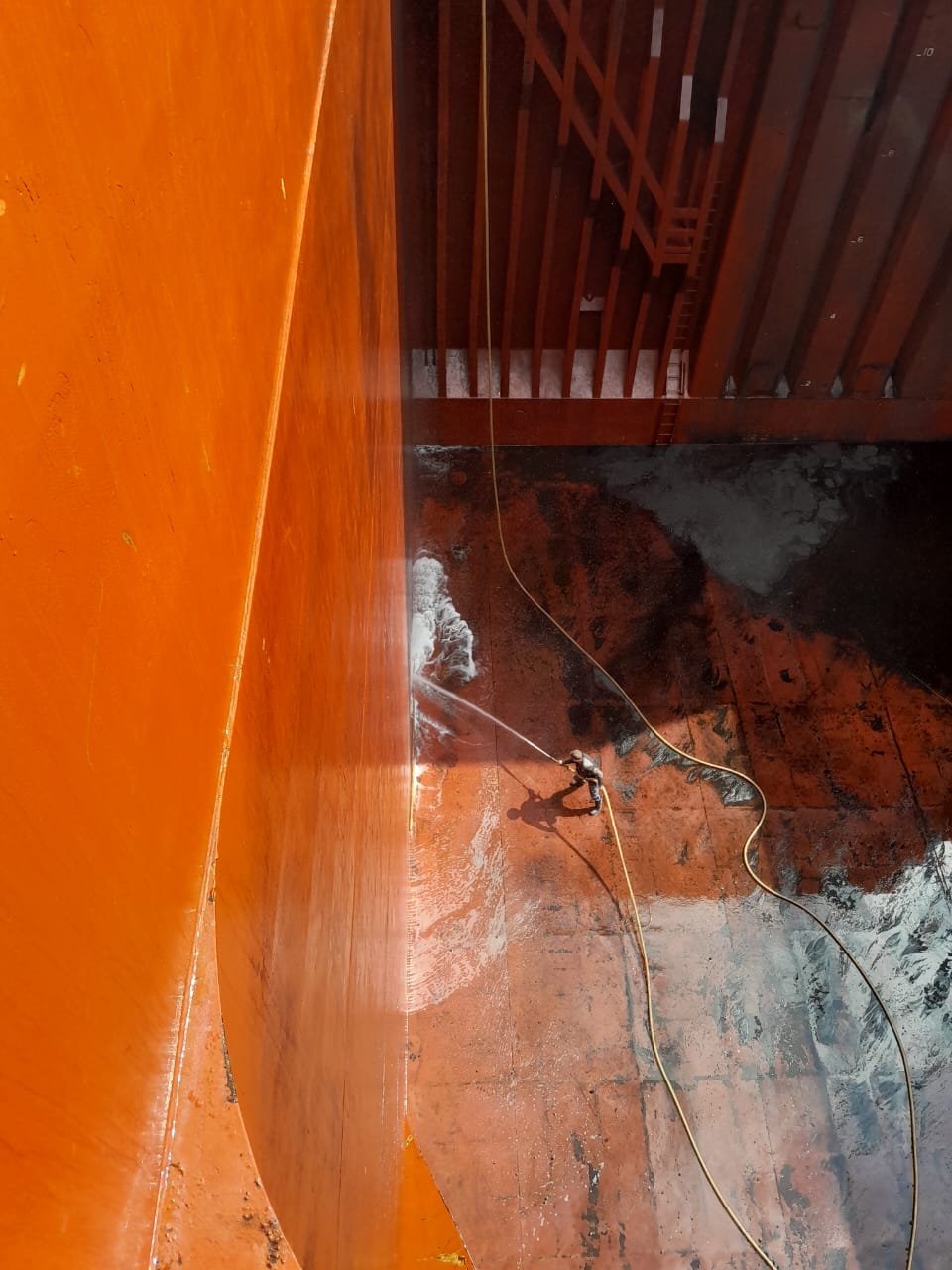 Cargo hold cleaning in progress