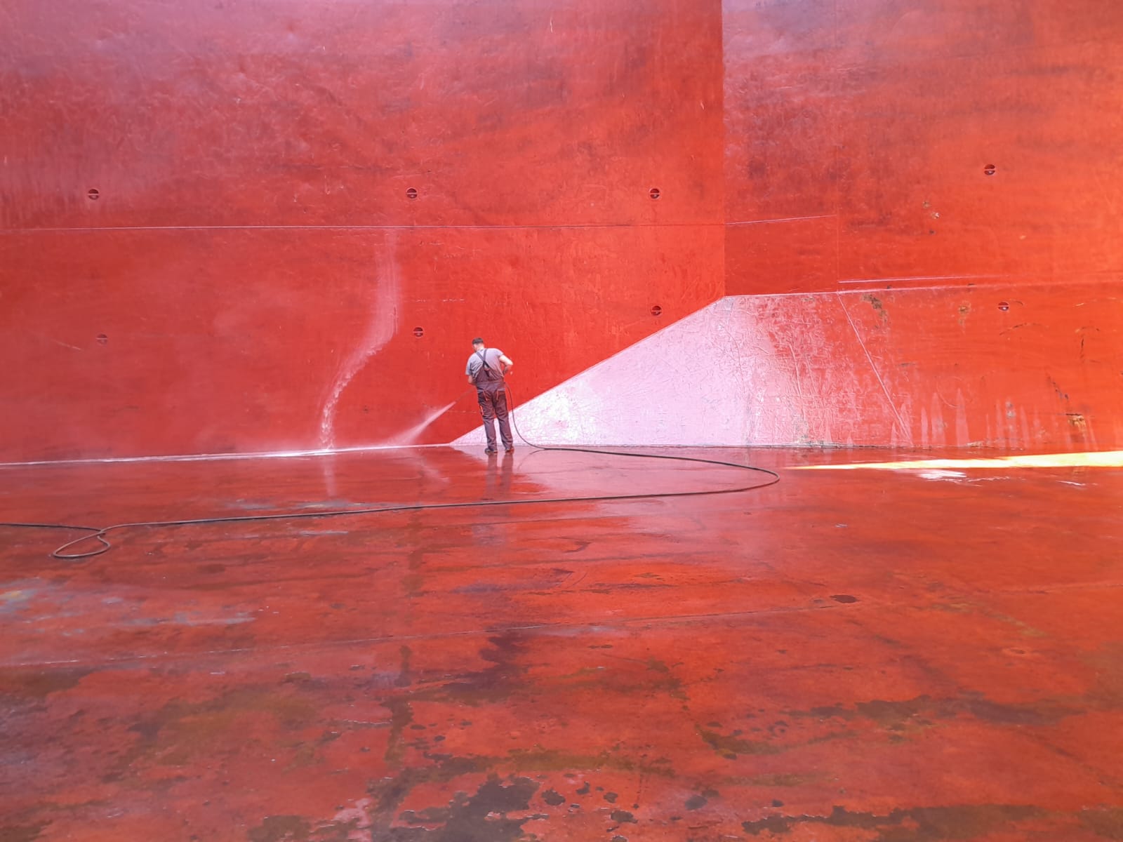 Cargo hold cleaning in progress