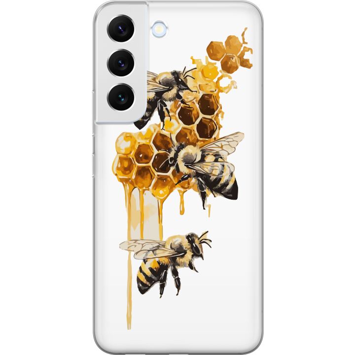 Kompatibelt Mobilskal till Samsung Galaxy S22+ 5G Bin och honungskakor i gyllene färger, naturinspirerad design med varm ton och sommarkänsla