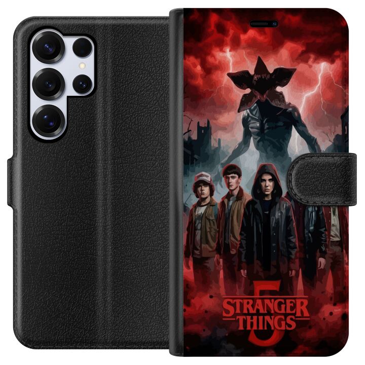 Kompatibelt Plånboksfodral till Samsung Galaxy S25 Ultra Mörk Stranger Things-inspirerad fantasyillustration med åska och dramatisk skräckstämning