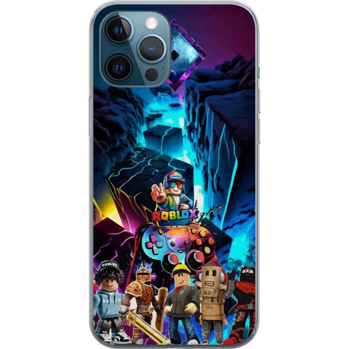 Kompatibelt Mobilskal till Apple iPhone 12 Pro Roblox futuristisk neonvärld med spelkontroller, karaktärer och ljuseffekter - perfekt för alla spelen