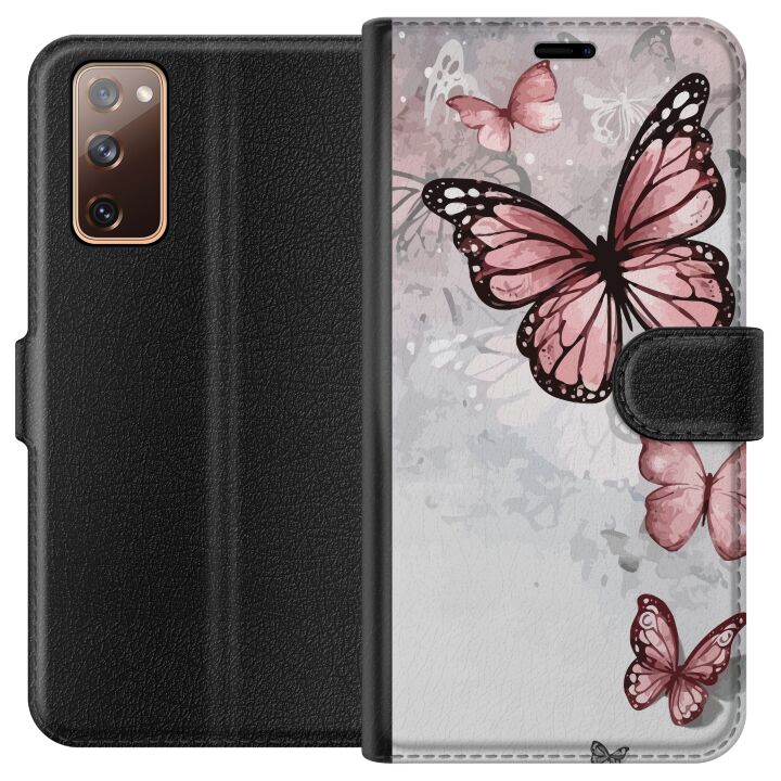 Kompatibelt Plånboksfodral till Samsung Galaxy S20 FE Rosa fjärilar