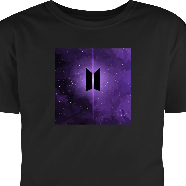 T-Shirt BTS kpop logo lilla galakse plakat romdesign koreansk band hær symbol stjernehimmel musikk fan kunst Svart X-Large
