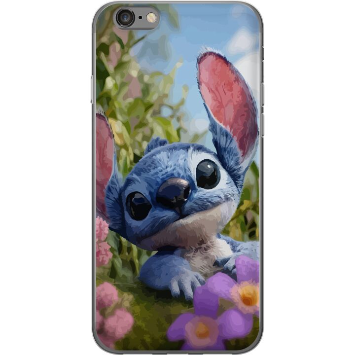 Kompatibelt Mobildeksel til Apple iPhone 6s Blå tegnet figur inspirert av Stitch i en naturlig miljø med blomster og et søtt uttrykk, perfekt for fan
