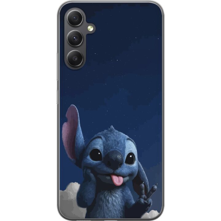 Kompatibelt Mobilskal till Samsung Galaxy A25 Stitch Disney blå alien Lilo och Stitch kawaii karaktär natt himmel stjärnhimmel söt tecknad konst