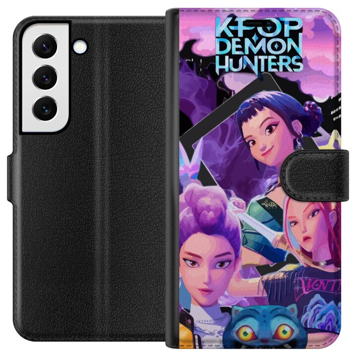Kompatibelt Plånboksfodral till Samsung Galaxy S22 5G K-Pop Demon Hunters anime inspirerad futuristisk stad med tre hjältinnor och lila neonljus