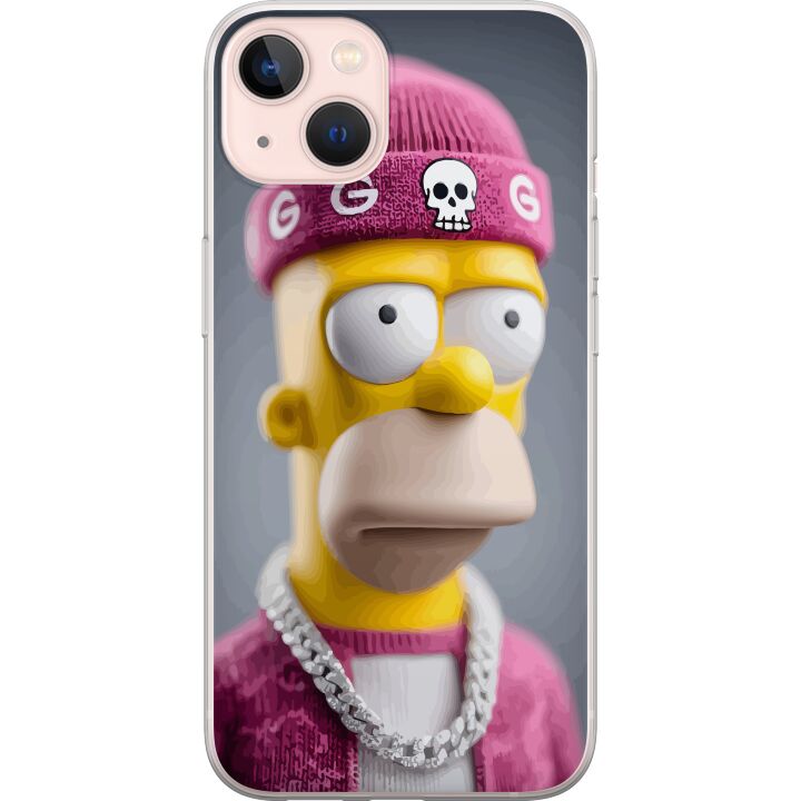 Kompatibelt Mobilskal till Apple iPhone 13 Homer Simpson inspirerad karaktär i rosa beanie kedja och streetstil perfekt för fans av Simpsons och mode
