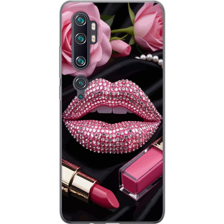 Kompatibelt Mobildeksel til Xiaomi Mi Note 10 Pro Rosa glitter lepper sminke diamanter roser neglelakk mote glamour skjønnhet plakat rosa lepper kuns