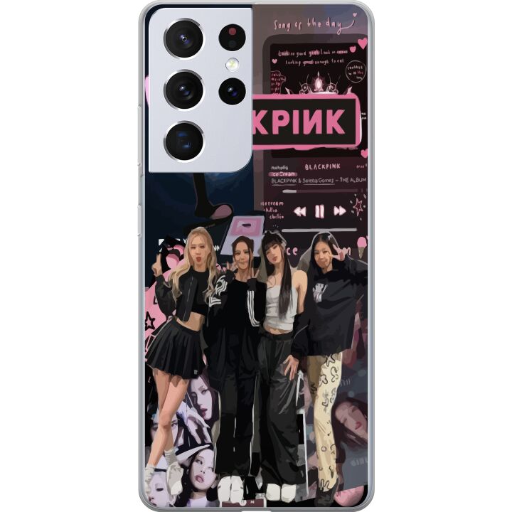 Kompatibelt Mobilskal till Samsung Galaxy S21 Ultra 5G BLACKPINK kollage med musikspelare modeestetik rosa svart K-pop design
