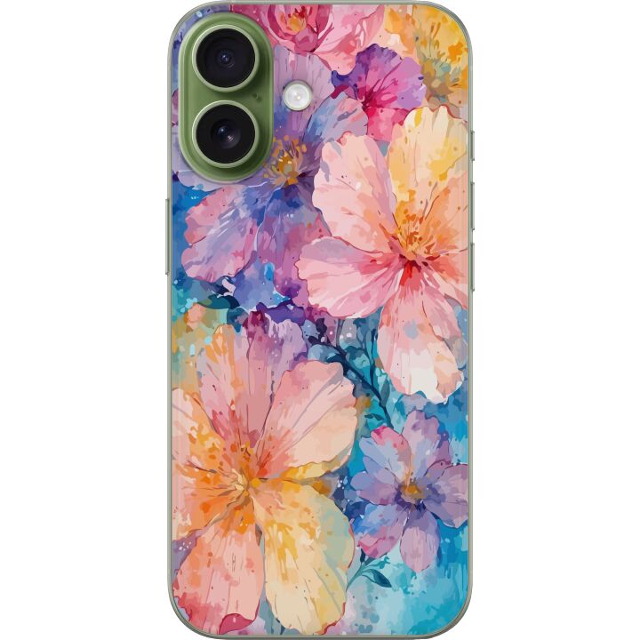 Kompatibelt Mobilskal till Apple iPhone 17 Akvarellmålning med stora blommor i rosa, blå och gula toner i en mjuk konstnärlig stil