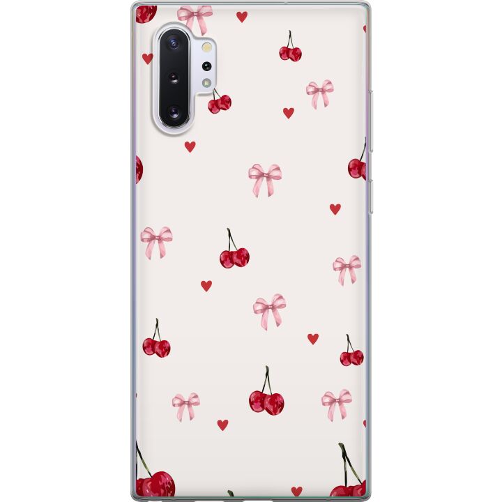 Kompatibelt Mobilskal till Samsung Galaxy Note10+ Körsbärshjärtan och rosetter med körsbärrosa band och hjärtan i charmig och gullig design