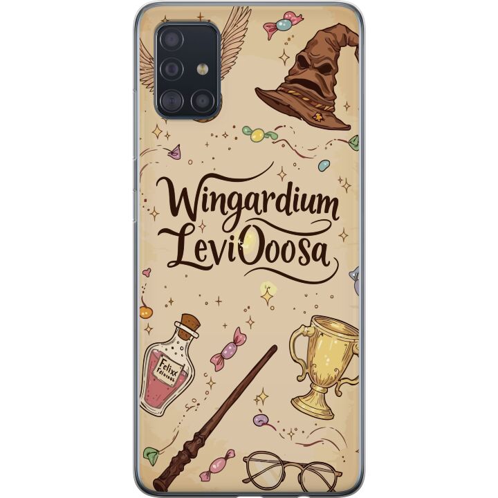Kompatibelt Mobilskal till Samsung Galaxy A51 Harry Potter Wingardium Leviosa illustration - magiskt Harry Potter tema med trollstav, Snitch och hatt