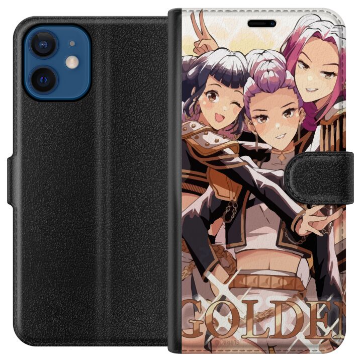 Kompatibelt Lommeboketui til Apple iPhone 12 mini K-Pop Demon Hunters gull og svart anime trio - kraftfull K-pop-inspirert e-sportdesign med detaljer