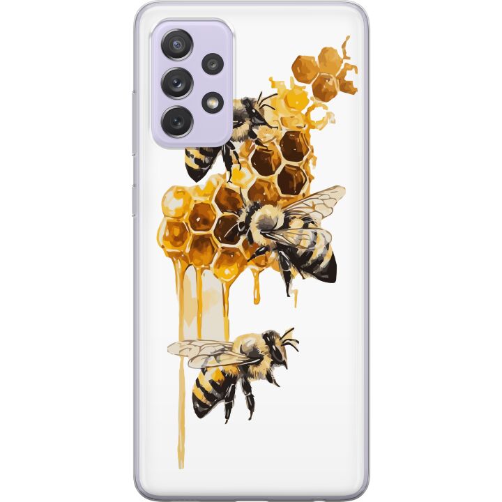 Kompatibelt Mobilskal till Samsung Galaxy A52s 5G Bin och honungskakor i gyllene färger, naturinspirerad design med varm ton och sommarkänsla