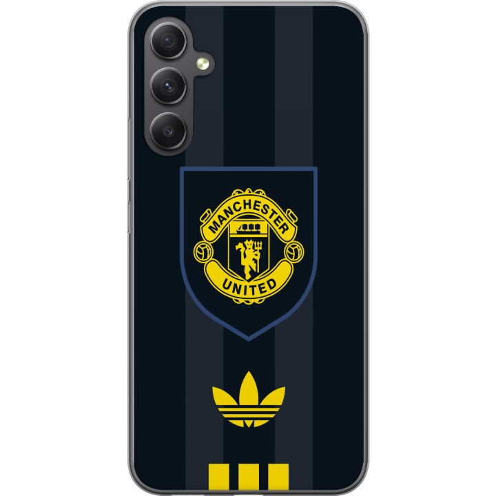 Kompatibelt Mobilskal till Samsung Galaxy S23 FE Manchester United affisch Adidas vapen fotbollsklubb Premier League logo gul svart retro design kons