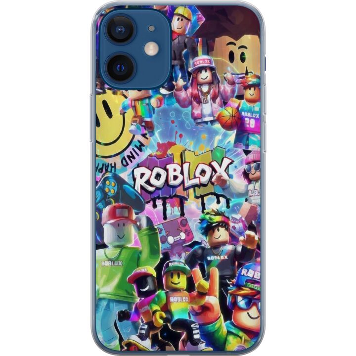 Kompatibelt Mobilskal till Apple iPhone 12 mini Stor och färgglad Roblox-värld fylld med karaktärer, rörelse och energi, lekfull gaming-illustration