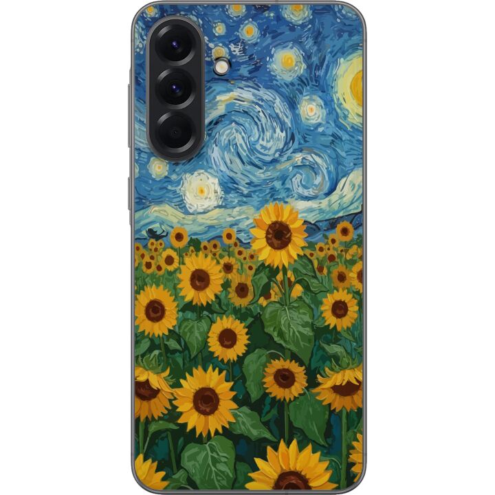 Kompatibelt Mobilskal till Samsung Galaxy A56 Solrosfält Konst - Målning Inspirerad av Van Gogh med Stjärnklar Himmel