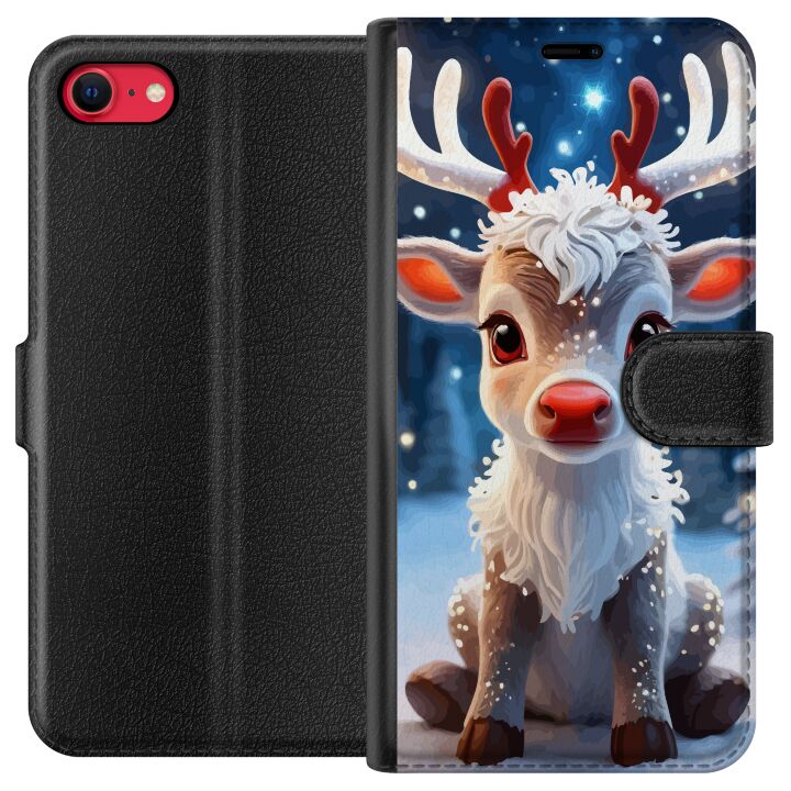 Kompatibelt Lommeboketui til Apple iPhone SE (2020) Søt ren vinter julemotiv kawaii reinsdyr snø lys lyse magiske jul søte ferieplakat