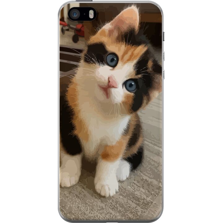 Kompatibelt Mobilskal till Apple iPhone 5s Trefärgad kattunge med blåa ögon sött inomhusmiljö och charmigt uttryck perfekt för alla som gillar söta k