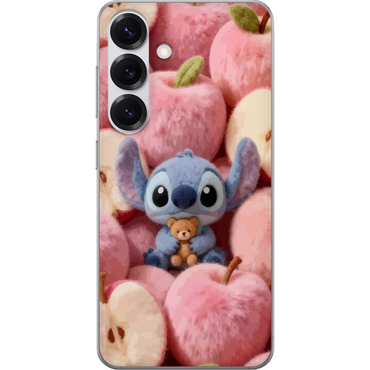 Kompatibelt Mobilskal till Samsung Galaxy S25 Stitch i fluffiga rosa äpplen med liten nalle i charmig kawaii-estetik