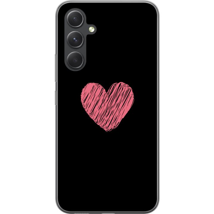Kompatibelt Mobilskal till Samsung Galaxy A55 Handritad Rosa Hjärta på Svart Minimalistisk Bakgrund