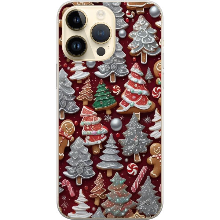 Kompatibelt Mobilskal till Apple iPhone 15 Pro Max Julmotiv med pepparkakor granar och vinterkänsla