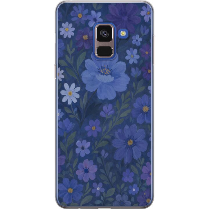 Kompatibelt Mobilskal till Samsung Galaxy A8 (2018) Midnattsblommor i djupblå drömsk sommarkväll