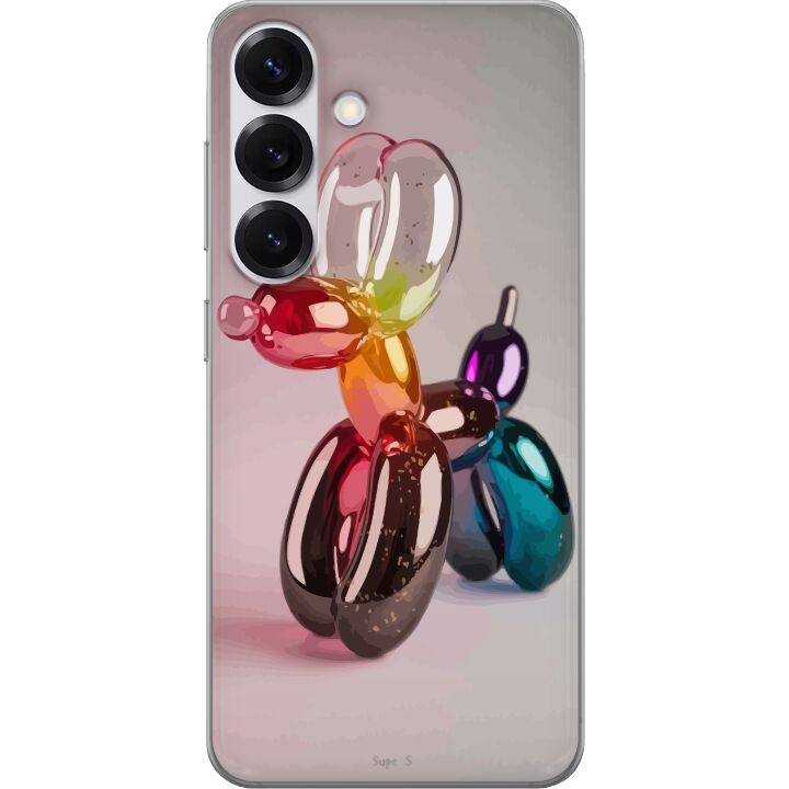 Kompatibelt Mobilskal till Samsung Galaxy S25 Ballong Pup Färgglad Ballonghund i Pop Art Glasstil Regnbågsfärger och Modern Trendig Design