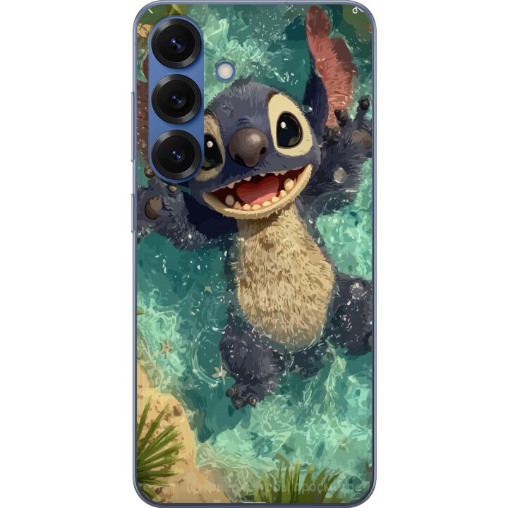 Kompatibelt Mobilskal till Samsung Galaxy S25+ Glad blå fantasivarelse som leker i kristallklart vatten, tropisk känsla