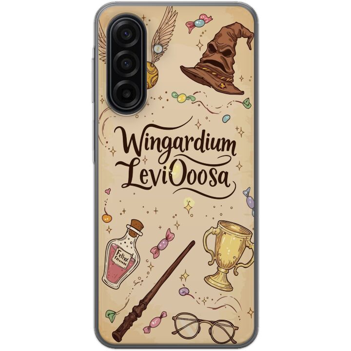 Kompatibelt Mobilskal till Samsung Galaxy A17 5G Harry Potter Wingardium Leviosa illustration - magiskt Harry Potter tema med trollstav, Snitch och h