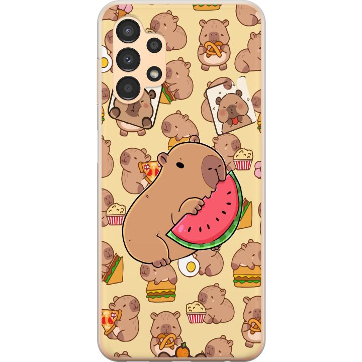 Kompatibelt Mobilskal till Samsung Galaxy A13 Capybara Snack Tid Söta capybaror njuter av vattenmelon pizza och popcorn i en varm och lekfull design