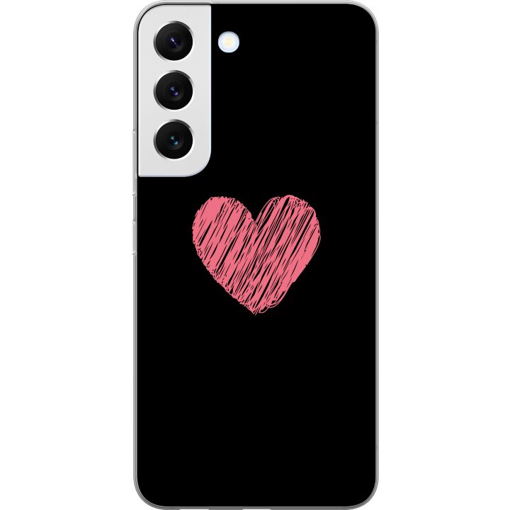 Kompatibelt Mobilskal till Samsung Galaxy S22+ 5G Handritad Rosa Hjärta på Svart Minimalistisk Bakgrund