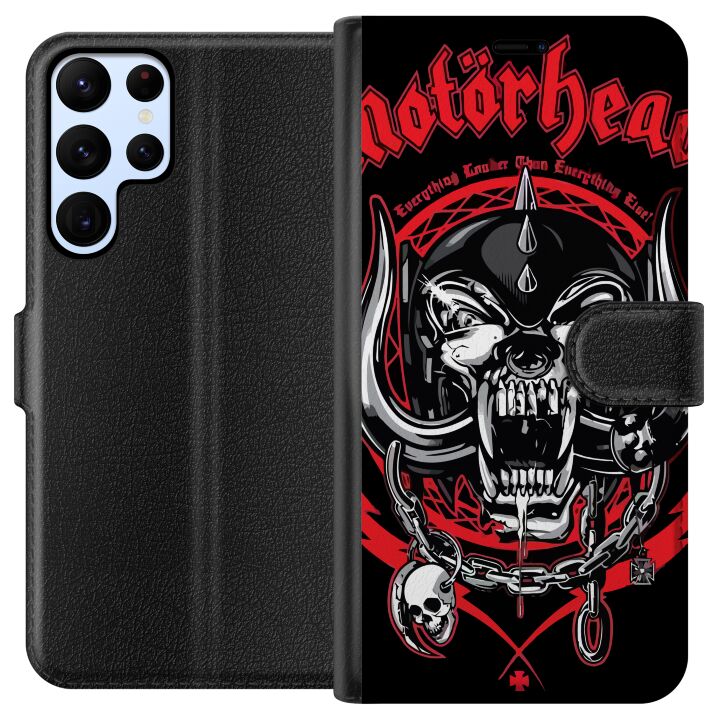 Kompatibelt Plånboksfodral till Samsung Galaxy S24 Ultra Motorhead dödskalle i rött och svart hårdrockdesign för fans av klassisk metal och energi