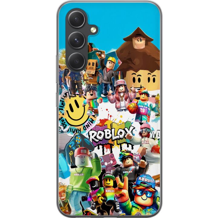 Kompatibelt Mobilskal till Samsung Galaxy A55 Roblox Party färgglatt motiv med spelkaraktärer och gamingenergi för alla fans