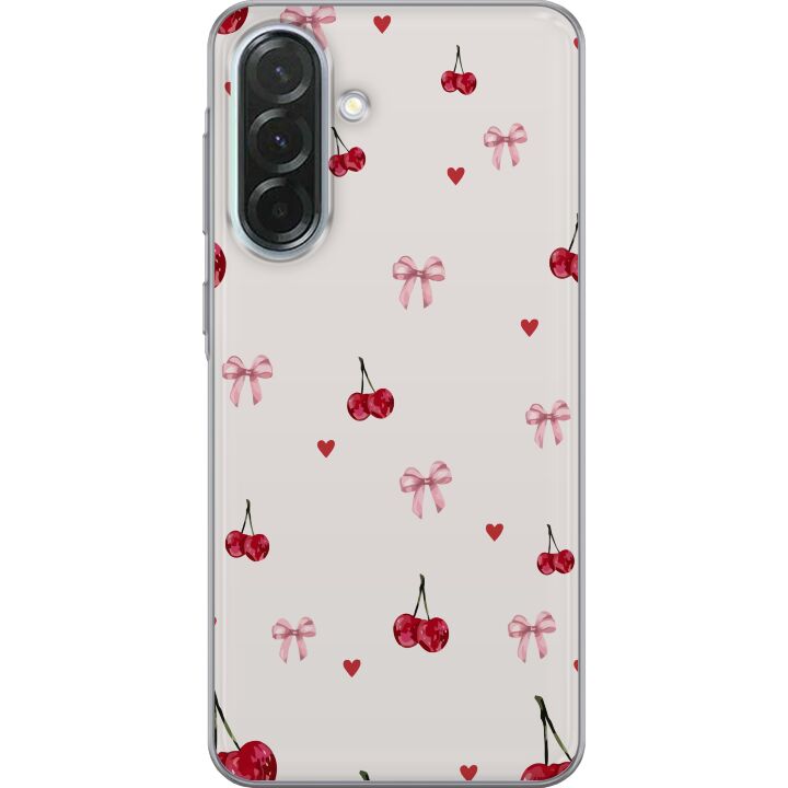 Kompatibelt Mobilskal till Samsung Galaxy A36 Körsbärshjärtan och rosetter med körsbärrosa band och hjärtan i charmig och gullig design