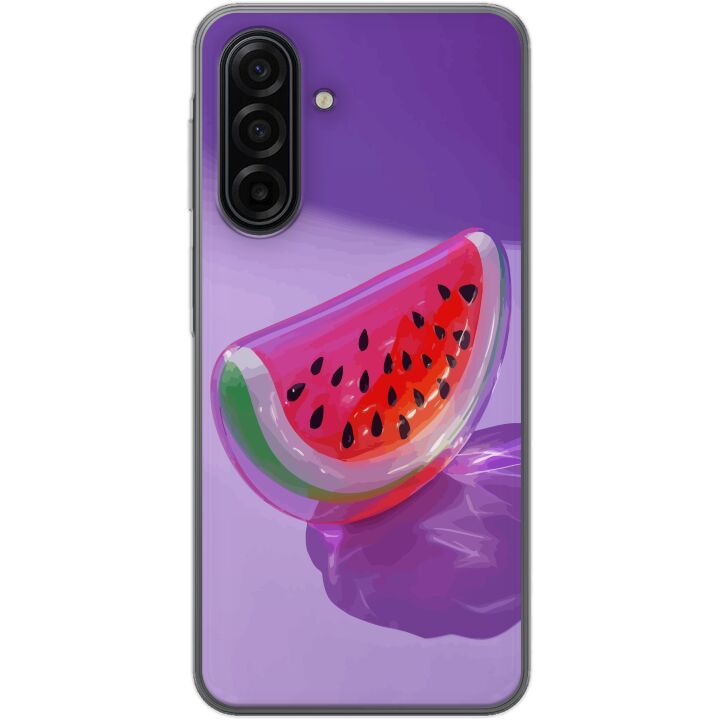 Kompatibelt Mobilskal till Samsung Galaxy A17 5G Vattenmelon i glasstil mot lila bakgrund, fräsch somrig design med saftig och modern känsla