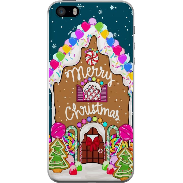 Kompatibelt Mobildeksel til Apple iPhone SE (2016) Sjarmerende pepperkakehus med fargerike godteri dekorasjoner, snødetaljer og Merry Christmas tekst