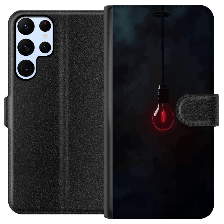 Kompatibelt Plånboksfodral till Samsung Galaxy S24 Ultra Mörkröd glödlampa i mörk miljö elegant futuristisk design med konstnärlig touch för dig som