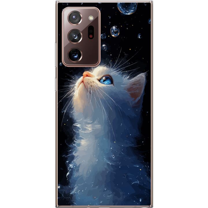 Kompatibelt Mobilskal till Samsung Galaxy Note20 Ultra Drömmande Stjärnkatt med en vit katt som blickar mot stjärnorna, ett drömskt och magiskt motiv