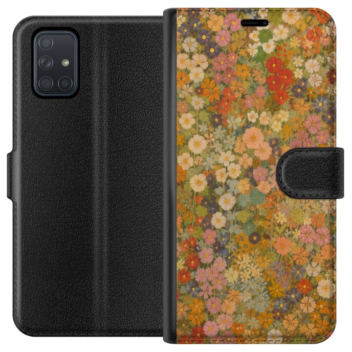 Kompatibelt Plånboksfodral till Samsung Galaxy A71 Blomsteräng i varma toner med en nostalgisk målarkänsla